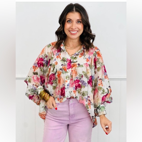 VINTAGE ROSE BUTTON BLOUSE - Picture 2 of 2